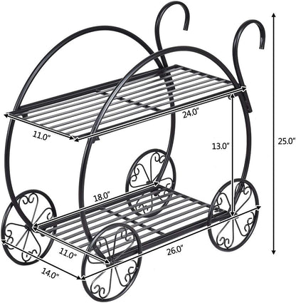 S AFSTAR Metal Plant Stand, Two Tiered Garden Cart Shelf for Indoor Outdoor Home Garden Patio, Parisian Style Flower Pot Holder, Stable and Durable