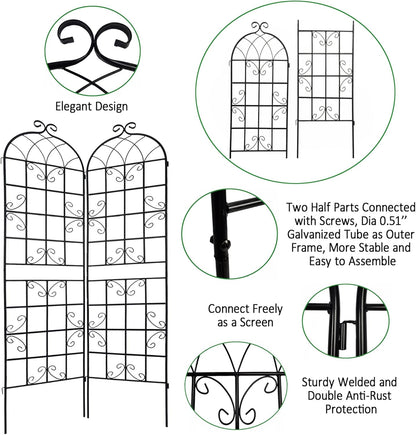 4 Pack Metal Garden Trellis 86.7" H Garden Fence Rustproof Trellis for Climbing Plants Support Roses Flower Outdoor Lawn Black