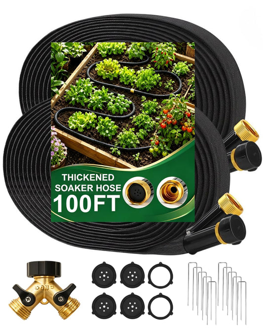 Bluepro Flat Soaker Hose, 100 ft Drip Irrigation Hose with Brass Splitter