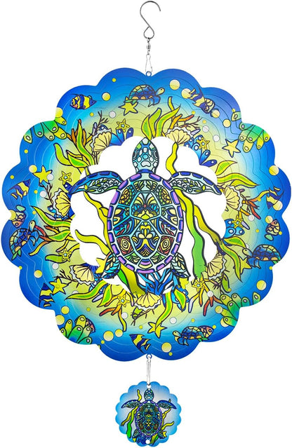 Wind Spinners,12 inch Sea Turtle with 360° Swivel Hook for Yard and Garden, Bird Wind Catcher, Metal Wind Spinners Outdoor for Lawn Hanging Crafts Decor Kinetic Yard Art Ornament Gifts