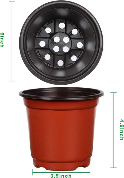 Augshy 75 Pcs 6" Plastic Plants Nursery Pot, Indoor Outdoor Seed Starting Pots