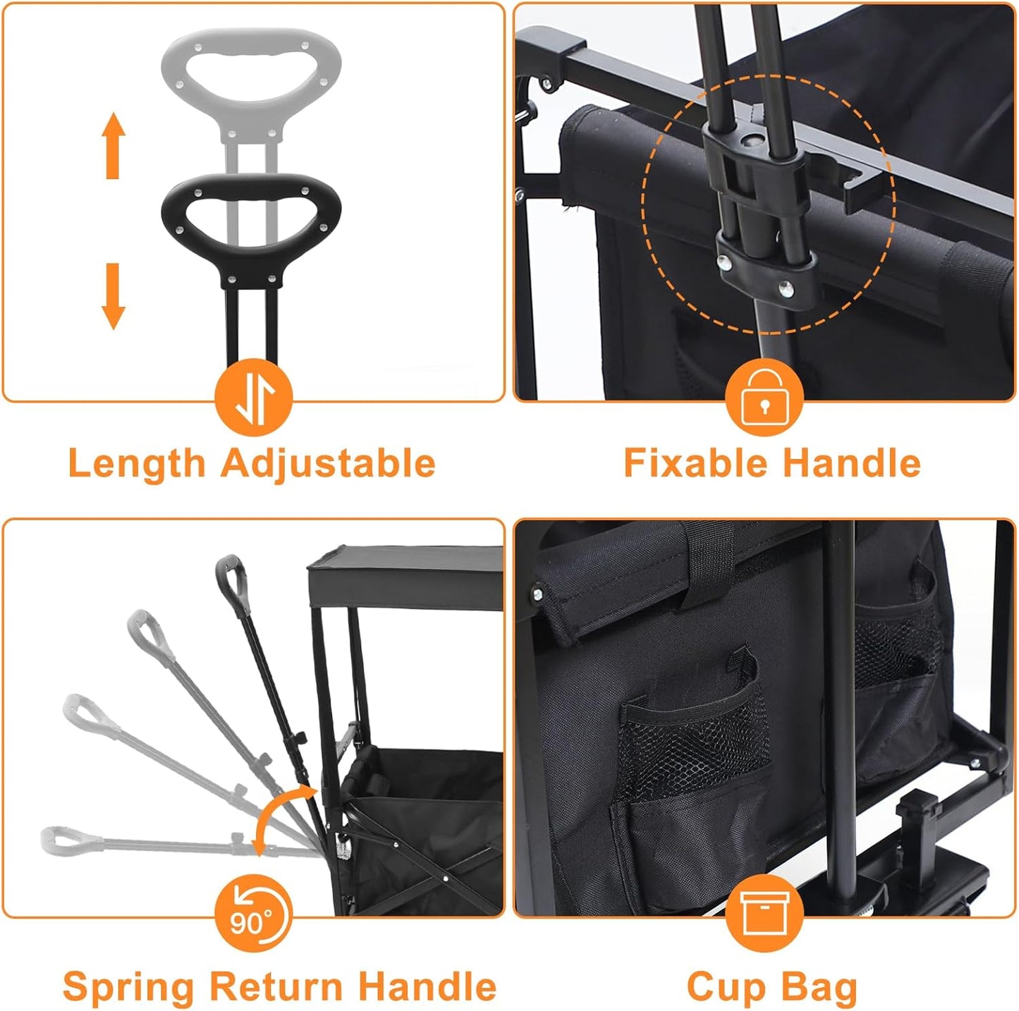 Nice C Collapsible Wagons Carts Foldable, Push Wagon, Stroller Wagons, Wagon with Canopy, Grocery Cart on Wheels, 42.5'' L Up to 440LBS, All-Terrain Wheels with Handle&Push Bar (Stroller, Black)