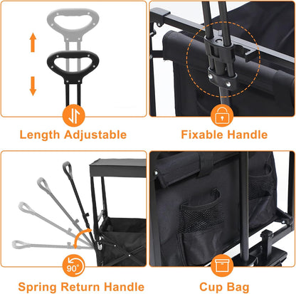 Nice C Collapsible Wagons Carts Foldable, Push Wagon, Stroller Wagons, Wagon with Canopy, Grocery Cart on Wheels, 42.5'' L Up to 440LBS, All-Terrain Wheels with Handle&Push Bar (Stroller, Black)