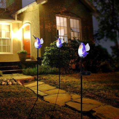 Afirst Decorative Solar Lights Outdoor Solar Hummingbird Stake Lights Hand Blown Glass Decorative Garden Pathway Light Outdoor Waterproof Glass Stakes Blue
