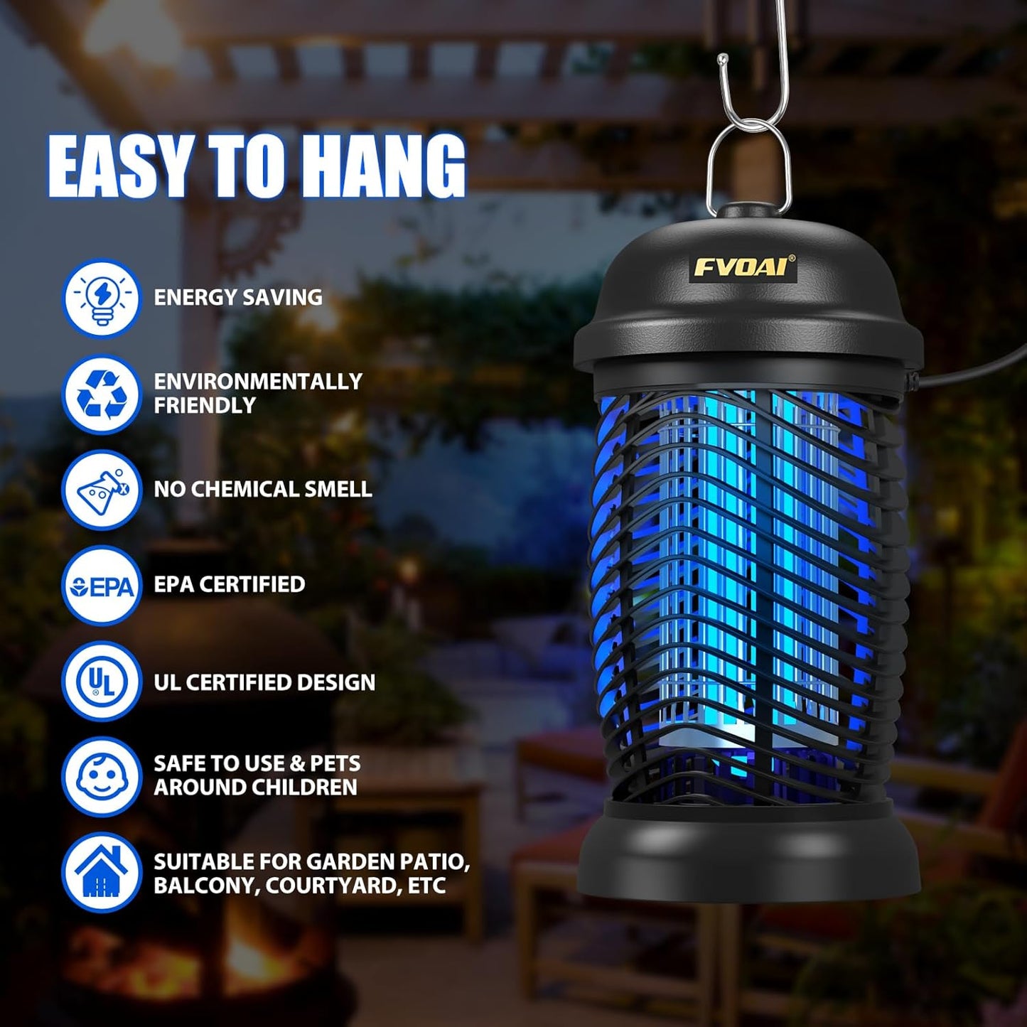 Bug Zapper Outdoor, Mosquito Zapper, Fly Zapper, Electric Fly Traps, Mosquito Killer for Home, Patio, Backyard