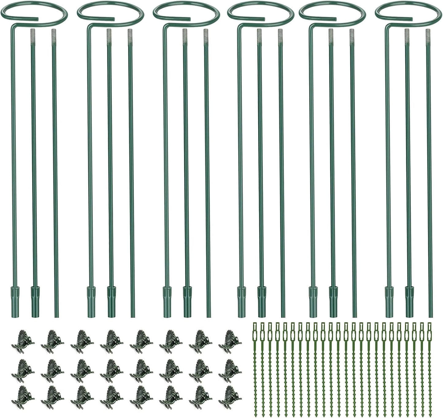 6 Pack (DIY) Plant Support Stakes, Three Sizes (12 or 24 or 36 inch) Plant Support Rings for Outdoor or Indoor, Garden Plant Stakes for Flowers Vegetable Roses Daffodils Tomatoes