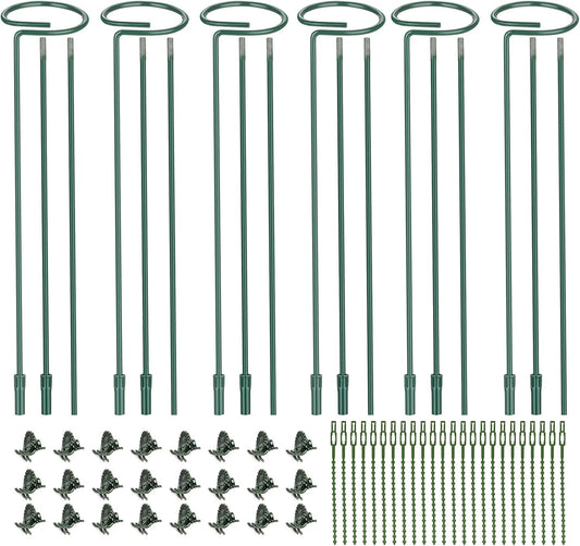 6 Pack (DIY) Plant Support Stakes, Three Sizes (12 or 24 or 36 inch) Plant Support Rings for Outdoor or Indoor, Garden Plant Stakes for Flowers Vegetable Roses Daffodils Tomatoes