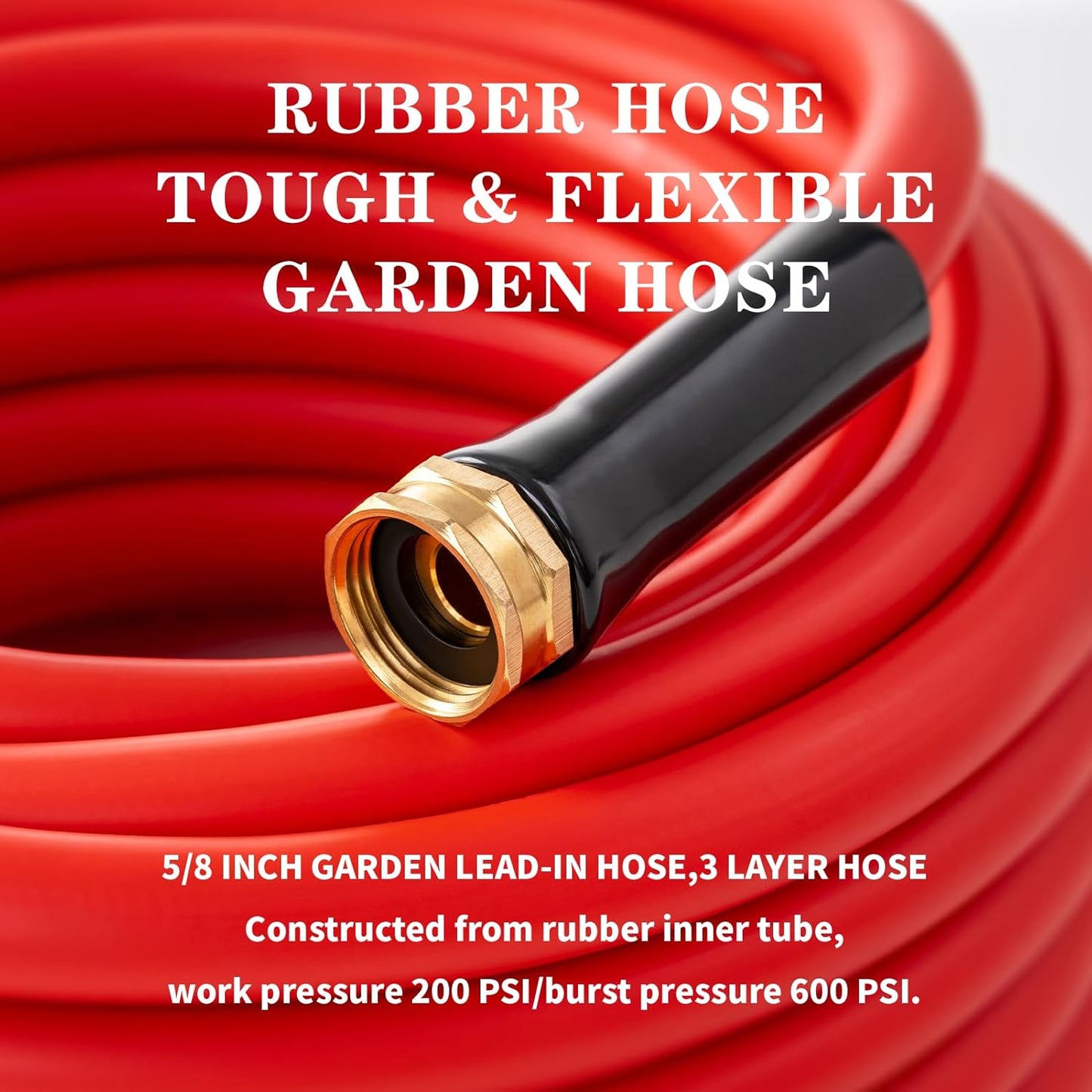 Garden Hose 100 ft x 5/8” Hot/Cold Water Hose,-50°F to 190°F,Burst 600Psi Flexible & Lightweight Upgraded Rubber Hoses,3/4” Solid Fittings for All-weather Outdoor Lawn & Garden