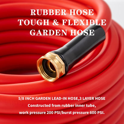 Garden Hose 100 ft x 5/8” Hot/Cold Water Hose,-50°F to 190°F,Burst 600Psi Flexible & Lightweight Upgraded Rubber Hoses,3/4” Solid Fittings for All-weather Outdoor Lawn & Garden