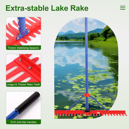 Lake Rake,Pond Weed rake,Heavy Duty Razer Rake,Large Pond Aquatic Rake-39 Wide Head with Alloy Tines , Floating Lake for Removal of Weeds Leaves & Floating Scum ,Shoreline & Beach Landscaping Tool
