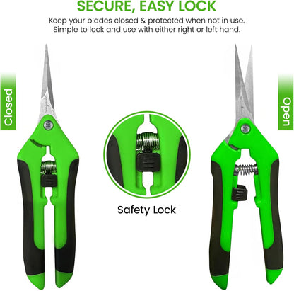 GARDEN GURU Razor Sharp Snip – Professional Garden Pruning Shears Trimmers Scissors – Super Sharp Micro-Tip Precision Stainless Steel Blades - Easy on Arthritic Hands - Soft Ergonomic Rubber Handles