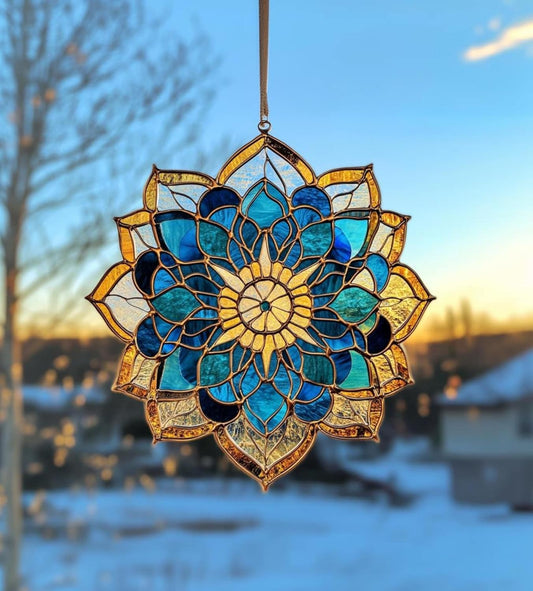 Abstract Flower Window Hanging Suncatcher Faux Stained Hummingbirds and Flowers for Women Elegant