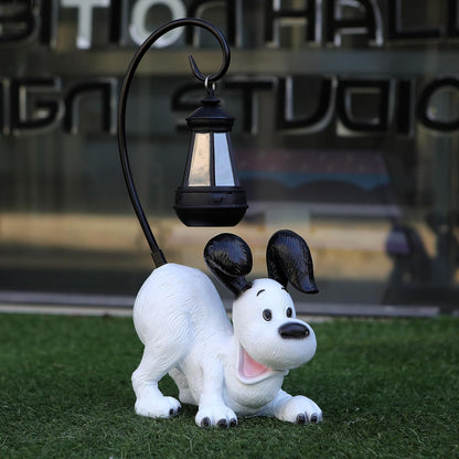 Laughing Dog Figurine with Solar-Powered LED Light 15.9 Inches Tall Perfect for Gift Garden Decor or Housewarming for Dog Lovers White