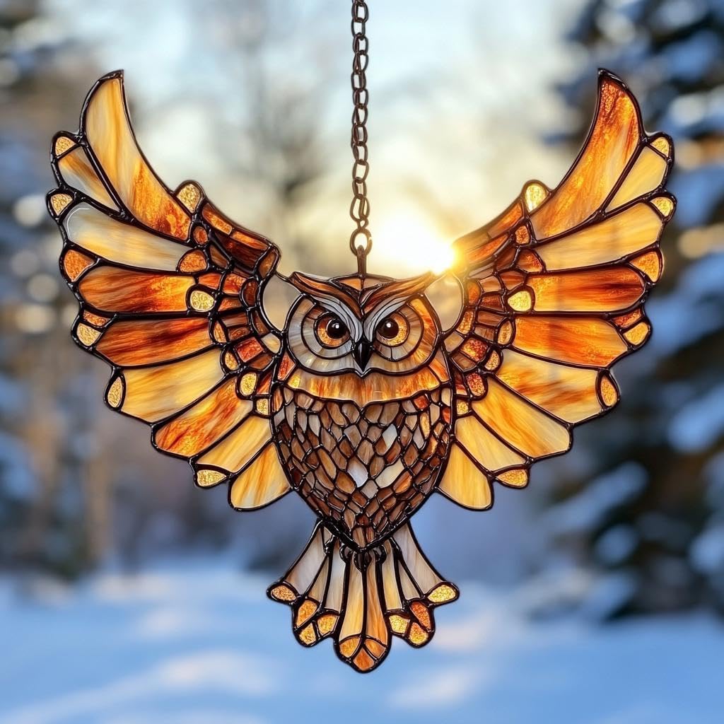Owl Suncatcher Acrylic Window Hangings Unique Garden Gift for Mom Handmade Modern Home Decor Sun Catchers Windows Indoor Hanging Decorations Outdoor