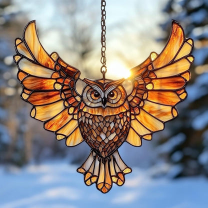 Owl Suncatcher Acrylic Window Hangings Unique Garden Gift for Mom Handmade Modern Home Decor Sun Catchers Windows Indoor Hanging Decorations Outdoor