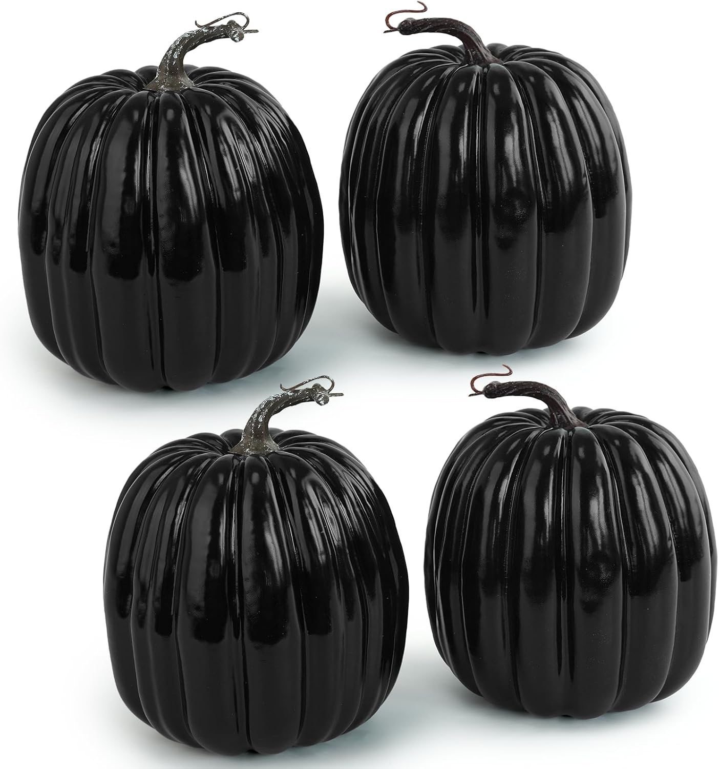 Artmag 6 Inch Large Artificial Pumpkins, 4PCS Big Black Faux Foam Harvest Pumpkins for Fall Autumn Thanksgiving Seasonal Holiday Decor