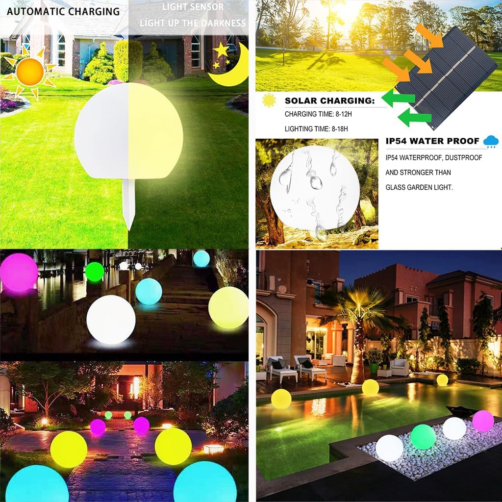 8-in Solar Glowing Globe Light, 16 Colors Changing Solar Garden Ball Lamp, Auto-On/Off Glow Orb Light W/Remote, Waterproof Landscape Lighting Globe W/Ground Stake for Yard Patio Lawn Outside Decor