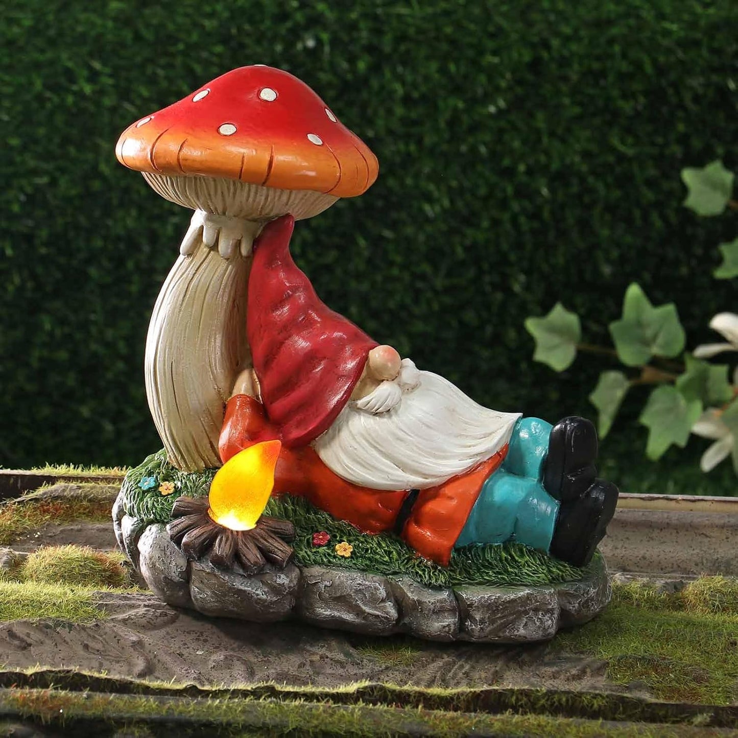 Solar Garden Gnomes Statues with Mushroom, Cute Funny Solar Powered Gnome Décor for Outdoor, Yard, or Patio as for Women Mom 8.5 Inch