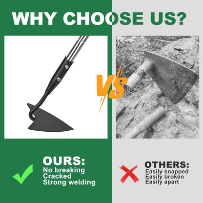 Warren Hoe, Carbon Steel Triangle Garden Hoe with Stainless Steel 57" Adjustable Long Handle, Heavy Duty Gardening Hand Tools Hoe for Ridging Weeding Digging Loosening Edging Soil, balck