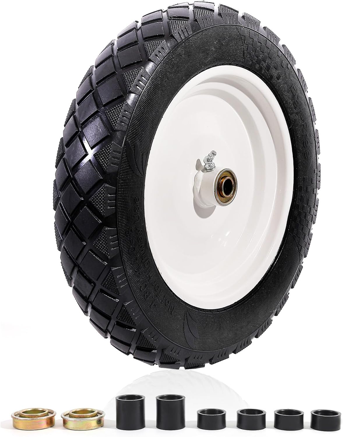 MZREXN 4.80/4.00-8" Flat Free Tire and Wheel, 15" Solid Wheelbarrow Tires, 3.00-4.00/4.80-8" with 5/8" & 3/4" Bearings, 3" Centered Hub for Hand Truck Garden Trailers Utility Cart Yard Wagon White