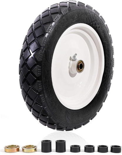 MZREXN 4.80/4.00-8" Flat Free Tire and Wheel, 15" Solid Wheelbarrow Tires, 3.00-4.00/4.80-8" with 5/8" & 3/4" Bearings, 3" Centered Hub for Hand Truck Garden Trailers Utility Cart Yard Wagon White