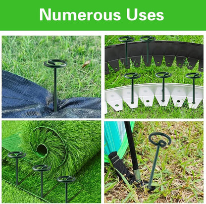 Bakulyor 50Pcs Circle Top Landscape Staples, 6 Inch Green Artificial Turf Stakes, 9 Gauge Landscape Fabric Pins, Heavy Duty Yard Lawn Spikes for Outdoor Soil Gardening Weed Barrier Sod Fabric - 6"
