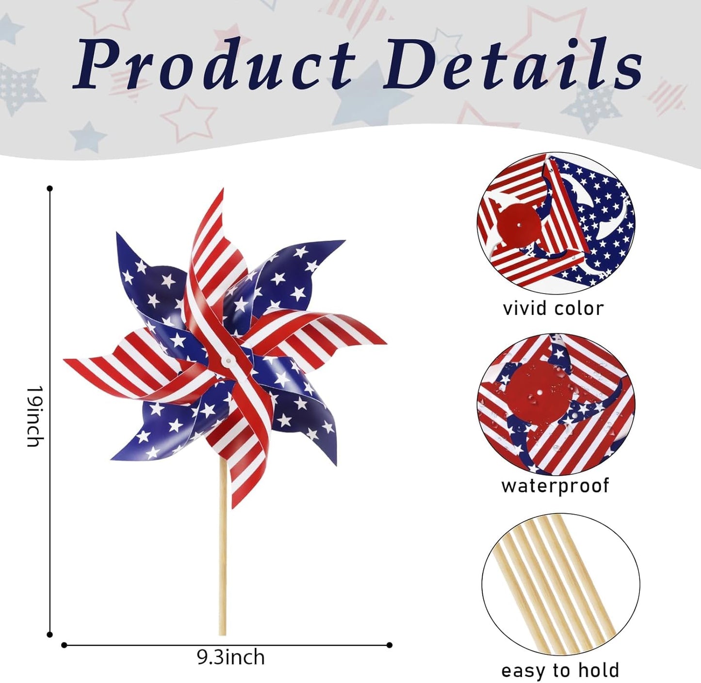 HOOSUN 12Pcs American Flag Patriotic Pinwheels for Yard and Garden,Red White and Blue Pinwheels Patriotic Decorations,Garden Wind Spinners Outdoor Veterans Day Decorations Pinwheel for Kids,Lawn,Patio
