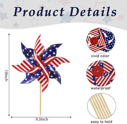 HOOSUN 12Pcs American Flag Patriotic Pinwheels for Yard and Garden,Red White and Blue Pinwheels Patriotic Decorations,Garden Wind Spinners Outdoor Veterans Day Decorations Pinwheel for Kids,Lawn,Patio