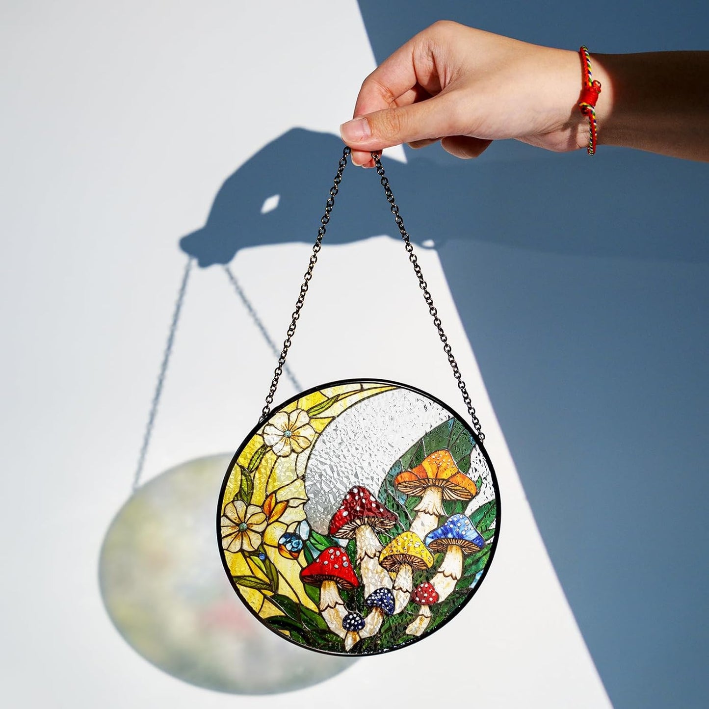 7.8" Mushrooms Stained Glass, Suncatcher for Window Hanging, Suncatcher Art Decor for Home Garden Housewarming, Natural Scenery Gift for Mom, Grandma, Women, Friends, Couples ART-12E-SG8