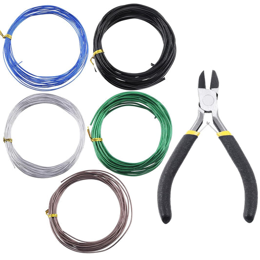 Glarks 5 Rolls Bonsai Wires Kit, 2mm 3mm 0.8mm 1mm 1.5mm Aluminum Bonsai Training Wire Tree Branches with Wire Cutter, 82 Feet Anodized Aluminum Set for Holding Bonsai Branches Small Trunks