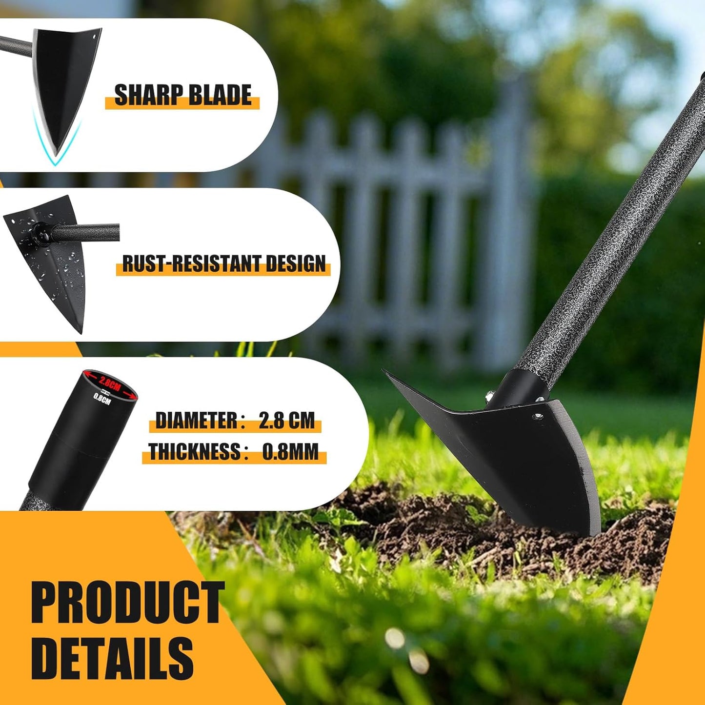 Hoe Garden Tool,Triangle Gardening Hoe with Sharp Blade for Digging,Weeding,Cutting and Loosing Soil,72 Inch Adjustable Length Metal Handle…