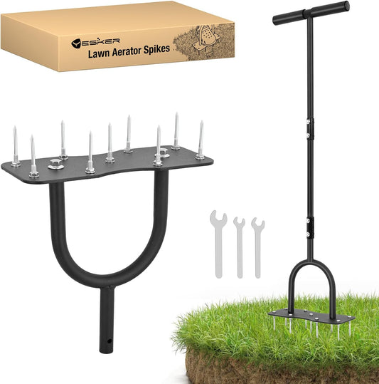 Yesker Lawn Aerator Spike Tool – Manual Metal Soil Aerator with 9 Iron Spikes, Dethatching Lawn Tool for Yard, Garden, and Lawn Aeration