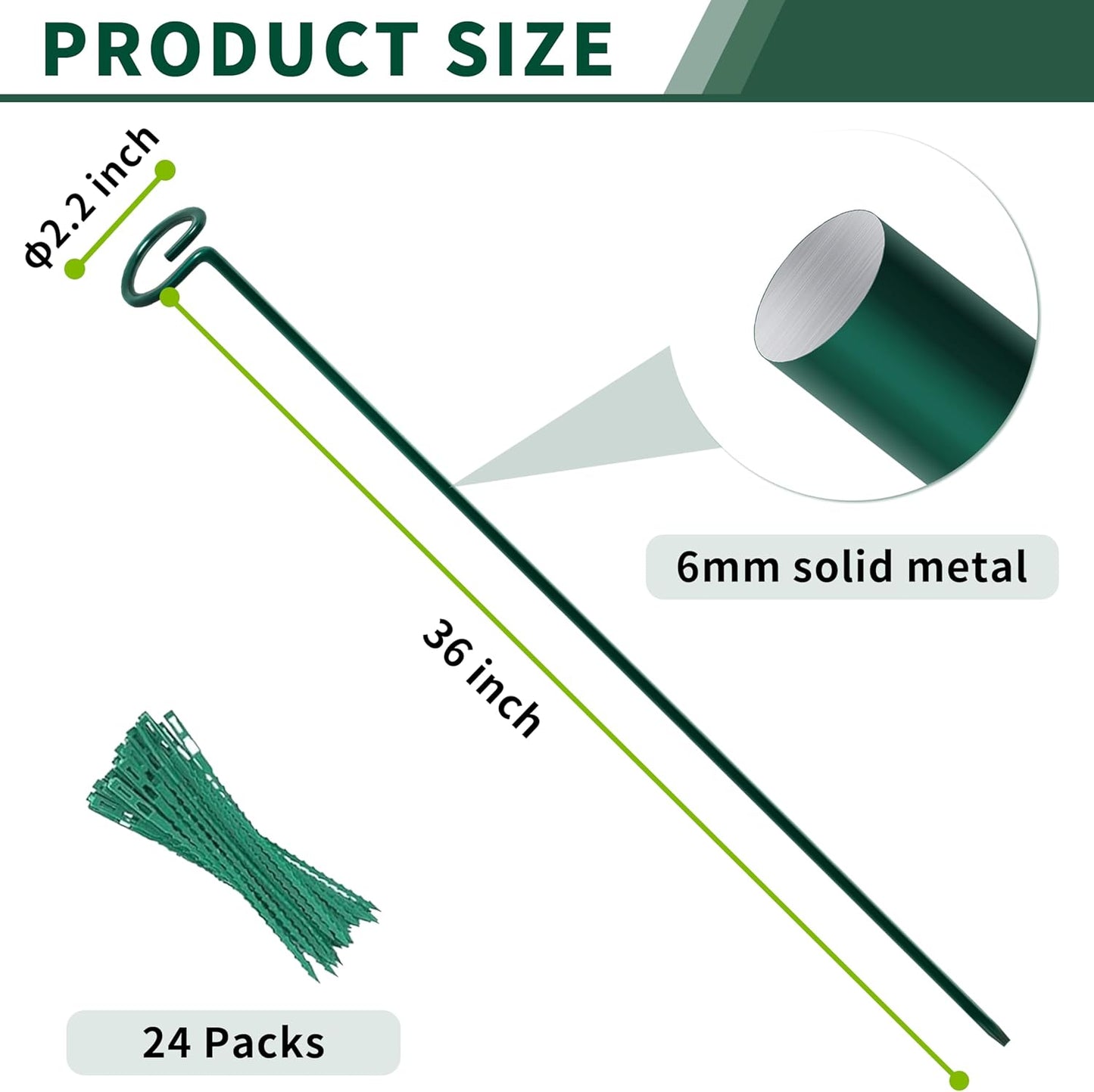 36” Tall Plant Stakes, 12 Pack Plant Support Stakes,6mm Heavy-Duty Metal Garden Stakes, Flower Stakes for Lilies, Dahlias, Gladiolus, Sunflowers, Tomato, Clematis
