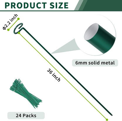 36” Tall Plant Stakes, 12 Pack Plant Support Stakes,6mm Heavy-Duty Metal Garden Stakes, Flower Stakes for Lilies, Dahlias, Gladiolus, Sunflowers, Tomato, Clematis