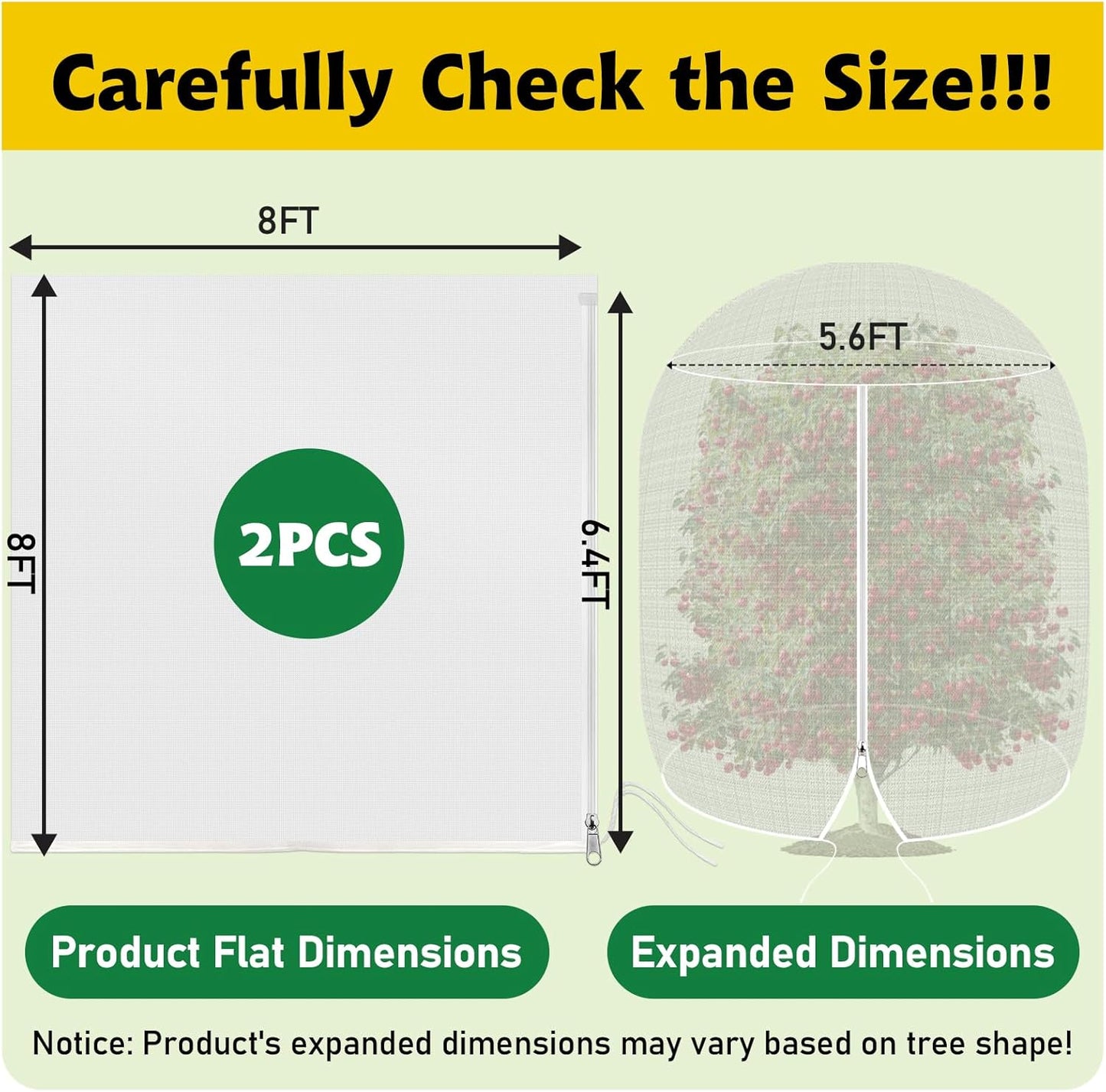 OZMI Large Bird Netting for Garden Blueberry Bushes Fruit Tree Netting Cover 8 x 8 FT, 2 Pack Plant Protection Mesh Bags with Zipper, Shrubs Bush Tomato Strawberry Berry Barrier Protectors Net