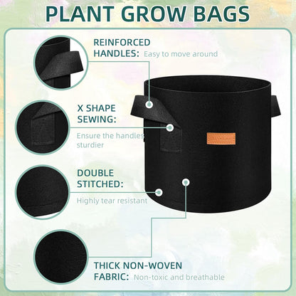 200 Pack 5 Gallons Grow Bags, Non-Woven Fabric Pots Plant Bags, Plant Grow Bags with Handles, Garden Planting Bags for Potatoes, Carrots, Tomatoes and Other Vegetable,Fruits