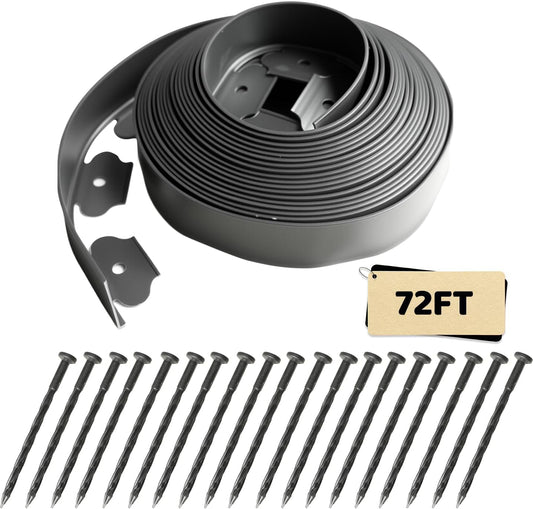Landscape Edging, 72FT Garden Edging Borders Kits with 66 Anchoring Spikes, Plastic Edging Border No Dig for Garden Flower Beds Lawn Yard Paver Pathway