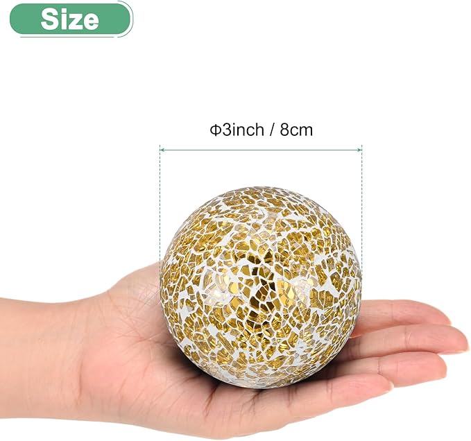 Decorative Ball for Bowls, 3 Inch Mosaic Glass Balls Decorative Glass Orbs for Home Decor/Dining Tables/Wedding Party/Coffee Table/Centerpiece Decor [Gold]