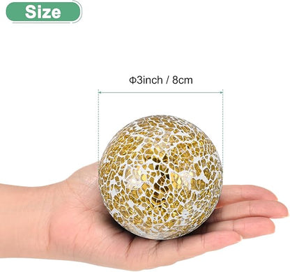 Decorative Ball for Bowls, 3 Inch Mosaic Glass Balls Decorative Glass Orbs for Home Decor/Dining Tables/Wedding Party/Coffee Table/Centerpiece Decor [Gold]