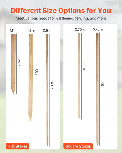 VEVOR Wooden Garden Stakes, 25 Pcs 36 x 0.5 x1.5 in Survey Grading Stakes, Garden Ground Stake with Sharp Point, Fir Wood Plant Support Stake, Sign Posts for Silt Fence Backyard Boundaries Baselines