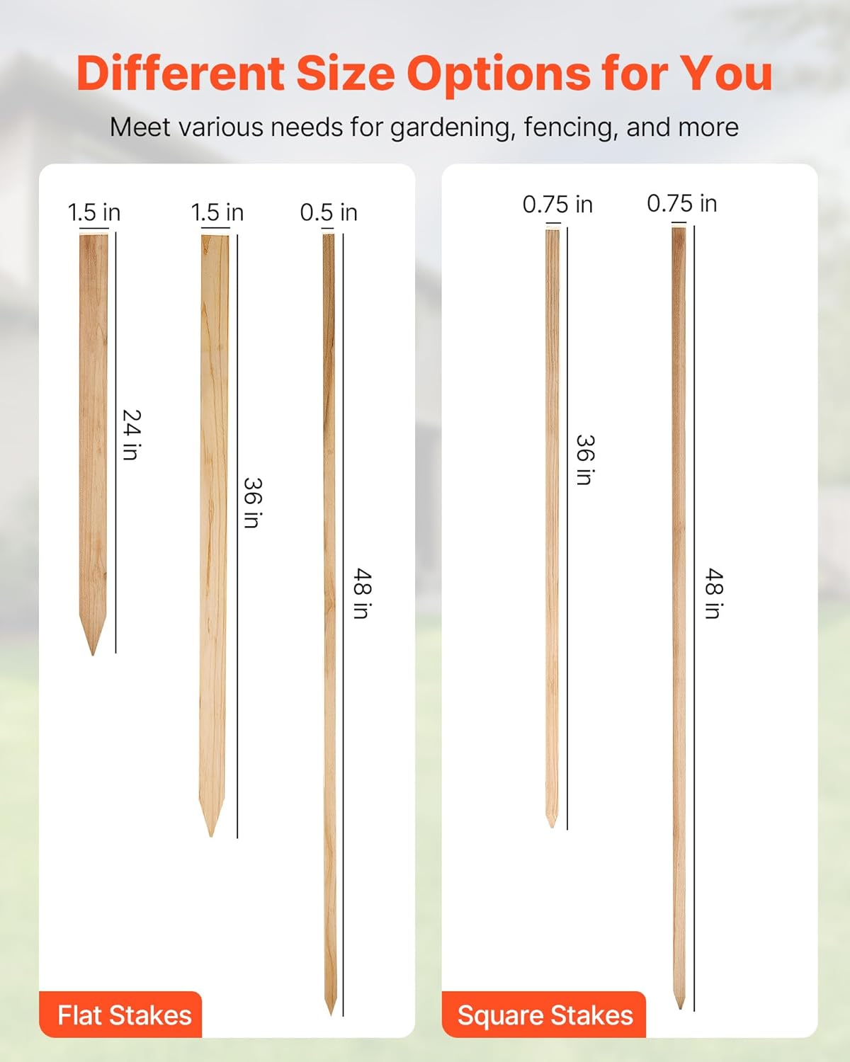 VEVOR Wooden Garden Stakes, 25 Pcs 24 x 0.5 x1.5 in Survey Grading Stakes, Garden Ground Stake with Sharp Point, Fir Wood Plant Support Stake, Sign Posts for Silt Fence Backyard Boundaries Baselines
