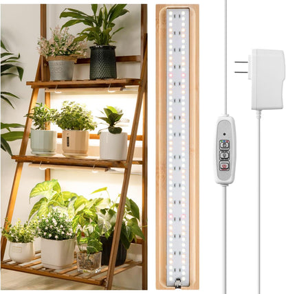 FOXGARDEN Grow Light Strip, Bamboo Full Spectrum Plant Grow Light for Indoor Plants, 96 LED Bright Grow Lamp with Auto On/Off Timer 4/8/12H, 4 Dimmable Brightness, 1 Strip with 1 Controller