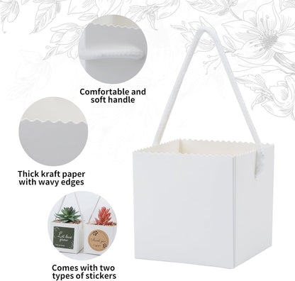 Temlum 2.5 Inch Succulent Wrap Bags (Fits 2.5″ Pots) with Thank You & Let Love Grow Stickers, Succulent Gift Box for Wedding, Baby Shower, Succulent Party Favors for Guests (White 40pcs)