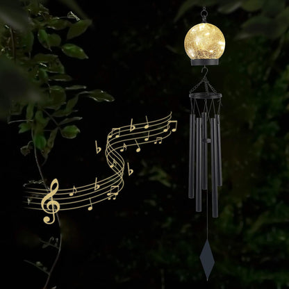 Wind Chimes Outdoor Solar Lights, 42 Inch Large Sympathy Chime 15 LED Twinkle Warm White Crackled Glass Sphere Ball Hanging Lantern Birthday Gifts for Decorative in Garden, Yard, Patio, Landscape