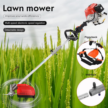 Gas Weed Eater 6 in 1 Hedge Trimmer Grass Trimmer, 52cc 2 Cycle Weed Wacker with Anti-Slip Handle Brush Cutter Garden Tools Edger Lawn Tool Red