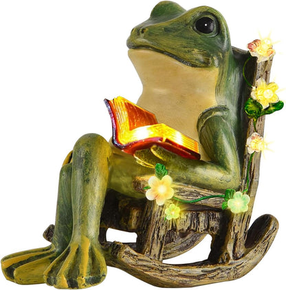 Solar Garden Statues Miniature Frog Figurine Thanksgiving Decor with Succulents and 7 LED Lights Outdoor for Patio Yard Balcony Lawn - Unique Housewarming Birthday Gifts for Women Mom Family Friends