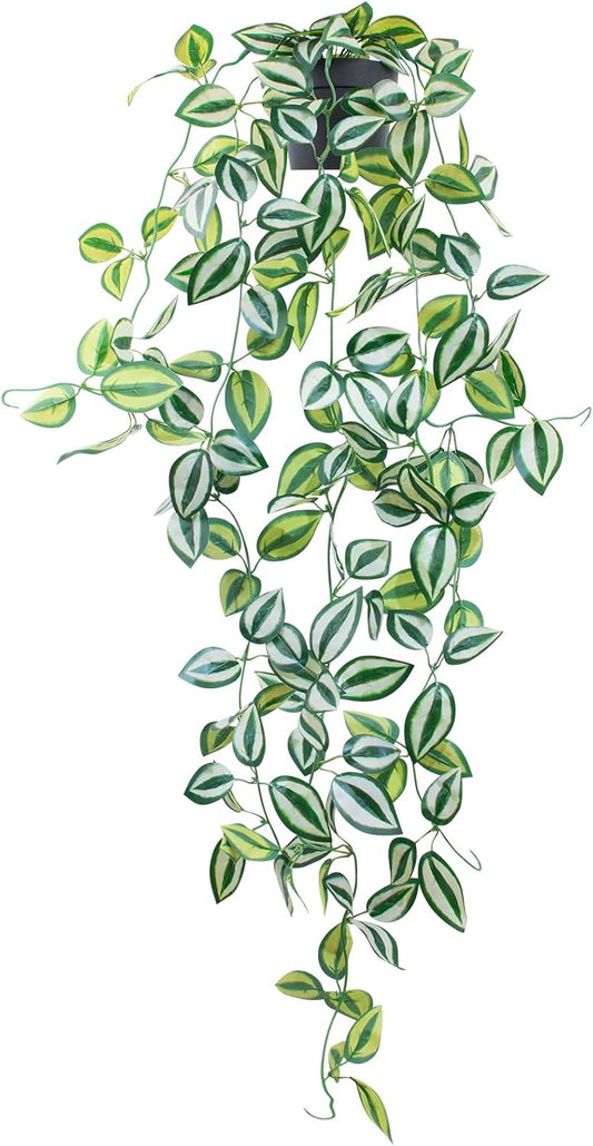 LOYWREE Fake Hanging Plants - Small Potted Plants with Green Eyebrow-Leaf Trailing Vines, Indoor