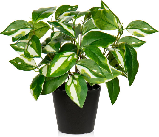 Artificial Plants Indoor Small Fake Plants in Pots Faux Pothos N‘ Joy Potted Plant Fake Indoor Plants with Black Pots for Bathroom Living Room Office Desk Shelves