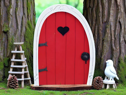 Red Streak Whimsical Miniature Fairy Door - Handcrafted 3D Mini Woodland Portal Tree Accessory for DIY Garden Landscapes, Terrarium Decor & Collector's Fantasy Displays