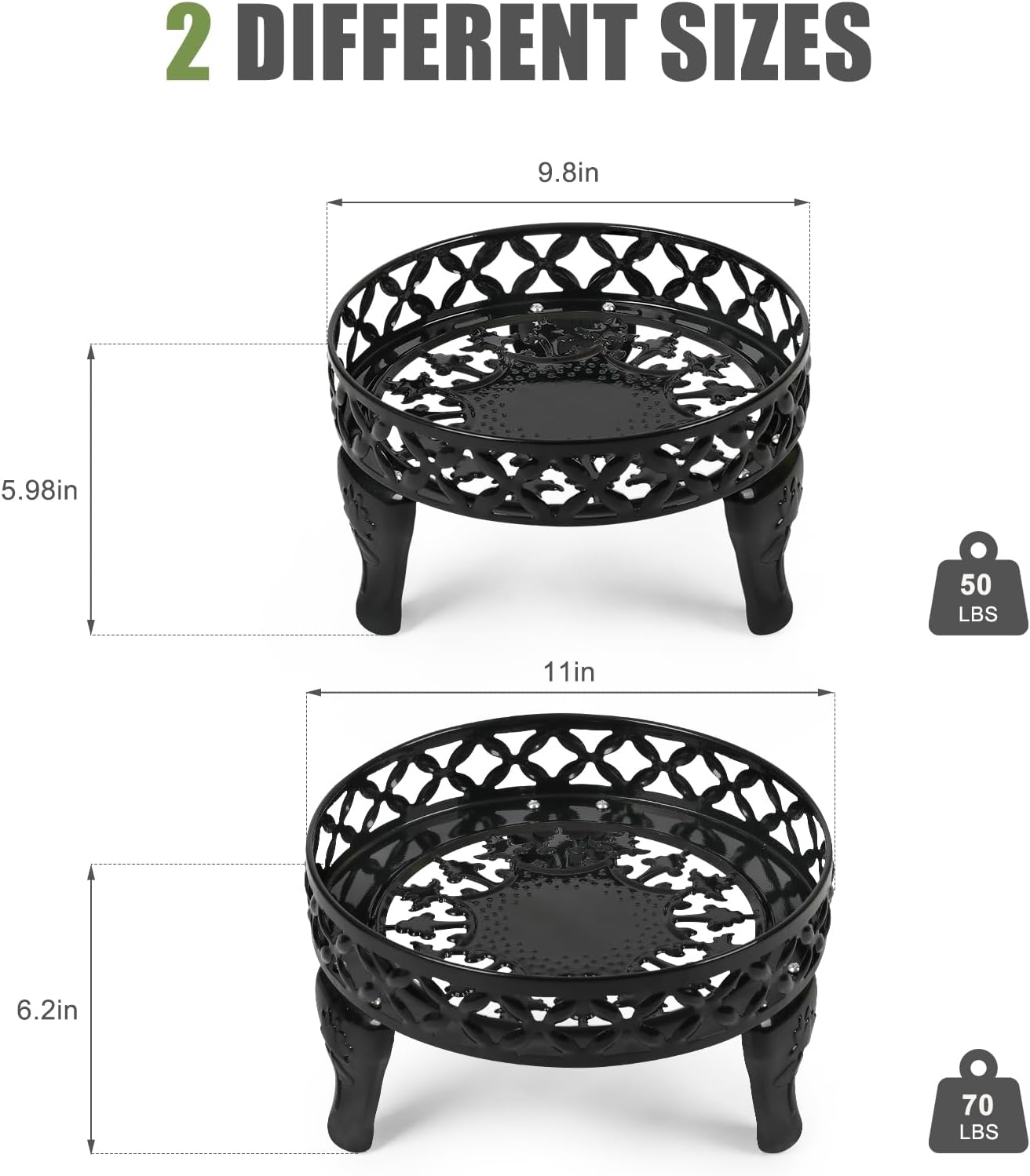 Metal Plant Stand Indoor Outdoor,2 Pack Heavy Duty Iron Plant Stands for Indoor/Outdoor,Low Round Metal Flower Pot Holder Rustproof Plant Holder for Garden,Patio,Home Decor